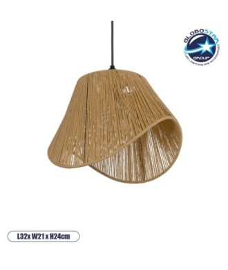 GLOBOSTAR® ELDA 205-0032 Boho Κρεμαστό Φωτιστικό Οροφής με Ντουί 1 x E27 AC 220-240V IP20 - Μπεζ - M32 x Π21 x Υ24cm